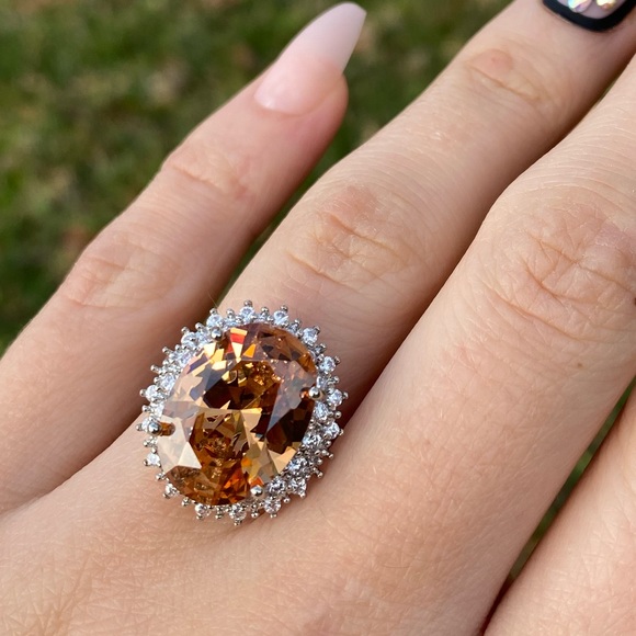 Gorgeous Huge 925 Silver Ring Champagne Crystal - Picture 8 of 15